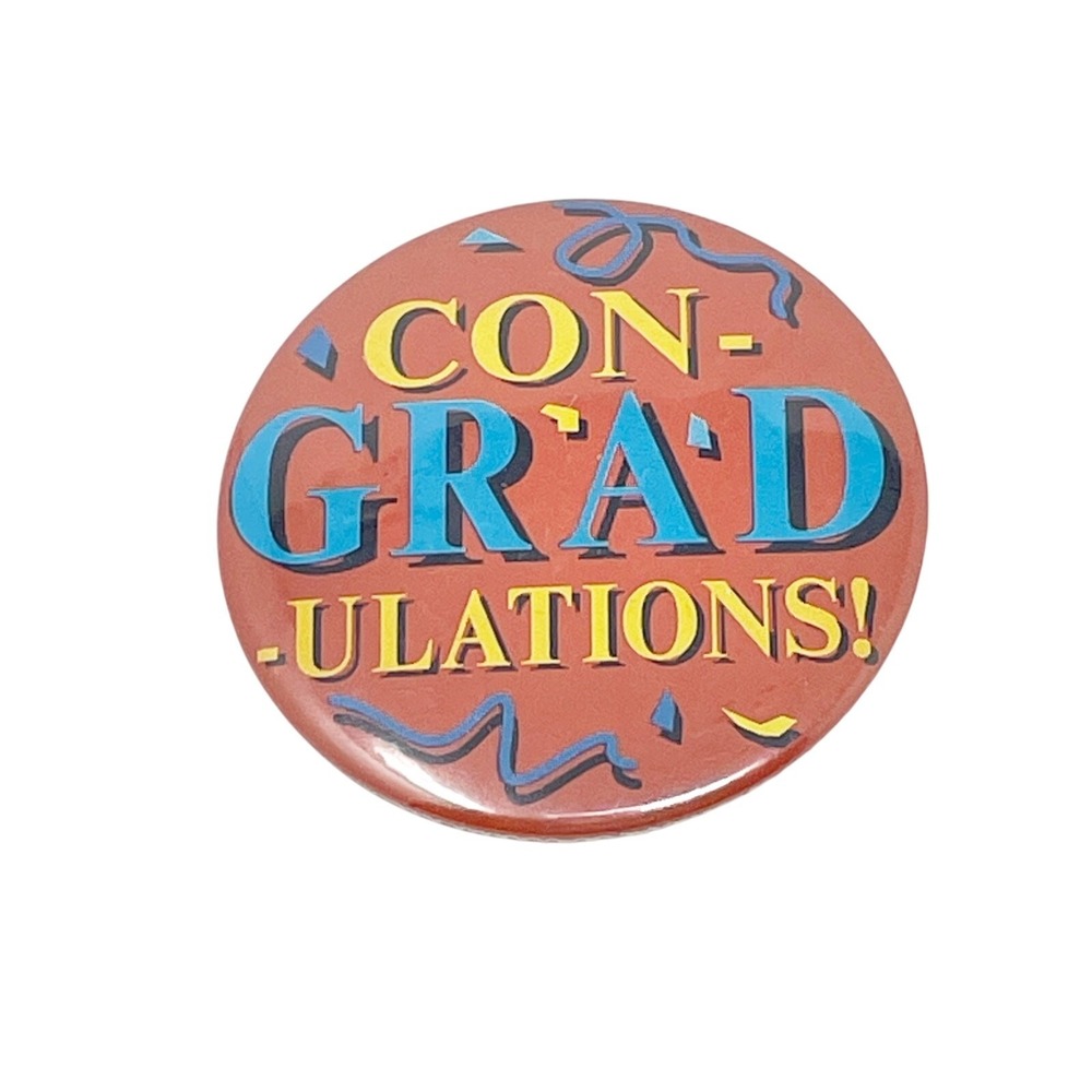 Vintage "Con-Grad-Ulations" Graduate Button Pin Pinback 80s 90s Jacket Flair